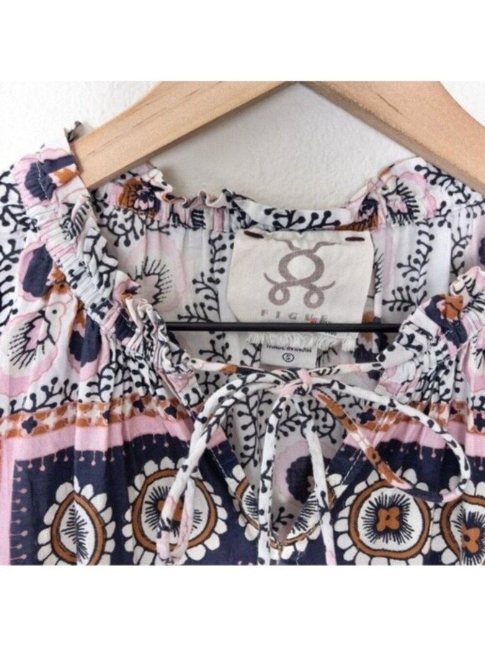 Figue Lily Cara Dress S Bohemian Cotton Cottagecore Floral Bib Ruffle - Picture 6 of 12